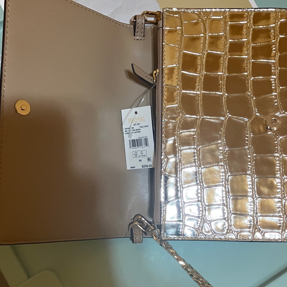 Michael Kors Jet Set Pale Gold Croc-Embossed leather Crossbody Bag - Picture 8 of 9